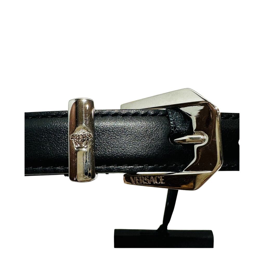 NWT Versace Medusa Heritage Leather Belt Size 90cm 36" Black Silver 2cm $395